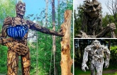 Stunningly Realistic: Movie Characters Brought to Life as Wooden Sculptures in Enchanting Forest and Coastal Settings