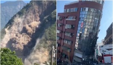 7.4-magnitude earthquake hits Taiwan, Leaning high-rise building