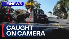 Video - Terrifying moment cars are caught in quake landslide in Taiwan