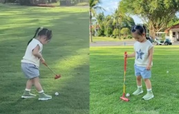 Chuẩn con đại gia, con gái Cường Đô La – Đàm Thu Trang lộ ảnh chơi golf từ khi mới hơn một tuổi