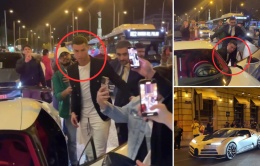 Ex-Man United Cristiano Ronaldo mobbed by fans as he drives his mega-rare £8.8million Bugatti Centodieci through Madrid